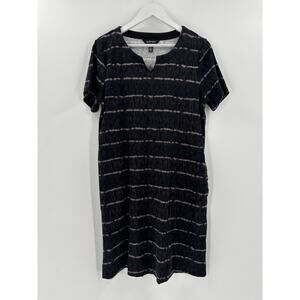 Ellen Tracy Dress Womens Large Black Striped Tie Dye V Neck Stretch Pullover